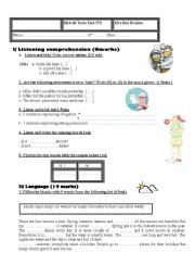 English Worksheet: English test for  Tunisian 7th forms 