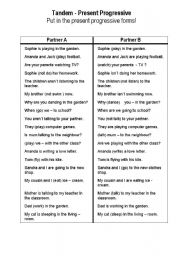 English worksheet: Tandem sheet - Present continous