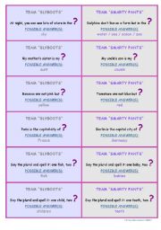 English Worksheet: SMARTYPANTS VS SLYBOOTS  48 CARDS / SET 1  THE FUNNY BEEP GAME  CLASSROOM COMPETITION  LOTS OF LAUGHTER GUARANTEED!!