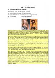 English Worksheet: My favourite artist (part 1)