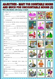English Worksheet: Adjectives - many for countable nouns and much for uncountable nouns + part 2