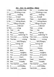 English Worksheet: Simple Exercise - am are is to was were