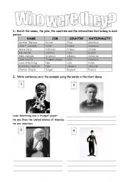 English Worksheet: Who were they?