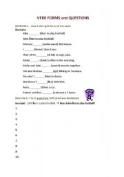 English worksheet: Verb forms and questions