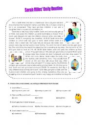 English Worksheet: Sarah Miles Daily Routine