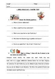 English Worksheet: special days : test step 4 - April Fools Day & Easter