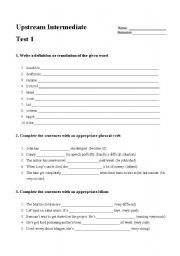 English worksheet: Upstream Intermediate Unit 2 - Additional Vocabulary Test