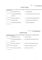 English Worksheet: Could/Would for polite requests
