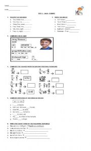 English Worksheet: TEST: numbers, verb to be aff, personal pron, personal info