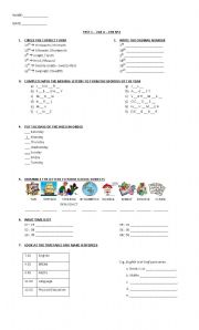 English Worksheet: TEST: ordinal numbers, months, days, school subjects, the time