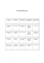 English Worksheet: Find Someone who bingo