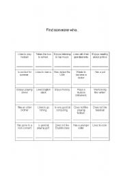 English worksheet: Find Someone who bingo