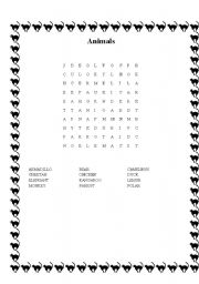 English Worksheet: Word search - Animals