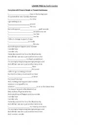 English Worksheet: present continuous- lemon tree