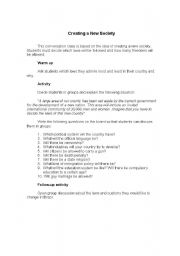English Worksheet: Creating a new society