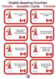 English Worksheet: English Speaking Countries - Question cards 4 - Canada