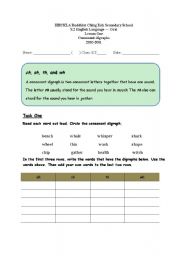 English worksheet: consonant diagraphs