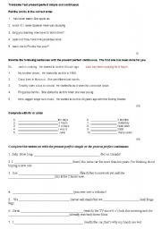 English worksheet: present perfect/continuous test
