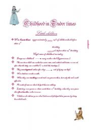 English Worksheet: Childhood in Tudor times--part1