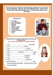 English Worksheet: Shopping - there isnt enough/there are too many (3 pages)
