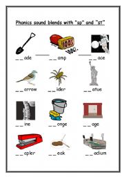 English Worksheet: Phonics - st and sp sound blends