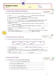 English Worksheet: Present, past and future tenses