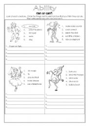English Worksheet: Creature abilities