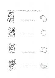 English worksheet: Animals and fruits