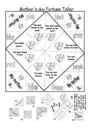 English Worksheet: Mothers day- Fortune Teller