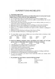 English worksheet: Superstition and Beliefs