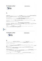English Worksheet: Shared dictation. In the Plane: Landing