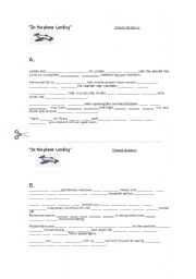 English worksheet: Shared dictation. In the Plane: Landing