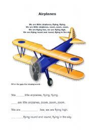 English Worksheet: Transports -rhymes about plane