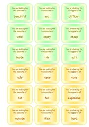 FUNNY SPEAKING GAME ON OPPOSITES  72 CARDS  GOOD FOR ADULTS, TOO!! (5 pages)