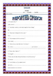 English Worksheet: Reported Speech