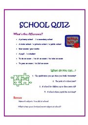 English worksheet: School Time Quiz