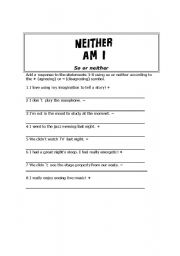 English Worksheet: So or Neither