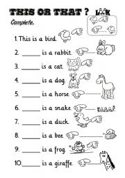 English Worksheet: THIS or THAT ? + animals