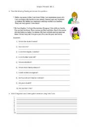 English Worksheet: To be Comprehension of Reading