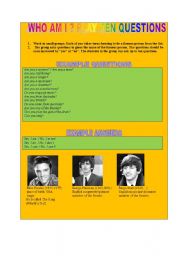 English Worksheet: FAMOUS PEOPLE: WHO AM I ? PLAY TEN QUESTIONS GAME :) PART 1