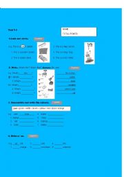 English Worksheet: This, that, a, an, imperatives, colours, numbers 1-10