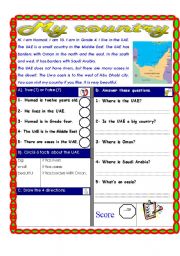 English Worksheet: Reading comprehension Test ( Theme: The four directions)