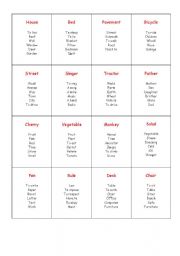 English Worksheet: Taboo game cards