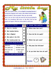 English Worksheet: Reading comprehension Test ( Theme My little boy)