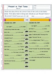 English Worksheet: Present vs. Past Tense (Diary #3)