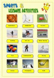 English Worksheet: sports and leisure activities (to print and stick on the classroom walls) 