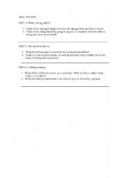 English worksheet: Oral review about different topics-very useful