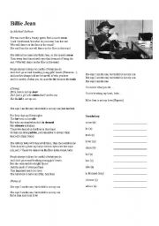 English Worksheet: Michael Jackson Billie Jean Song Exercises 