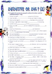 English Worksheet: INFINITIVE OR -ING (2)