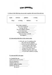 English Worksheet: The Gambler song